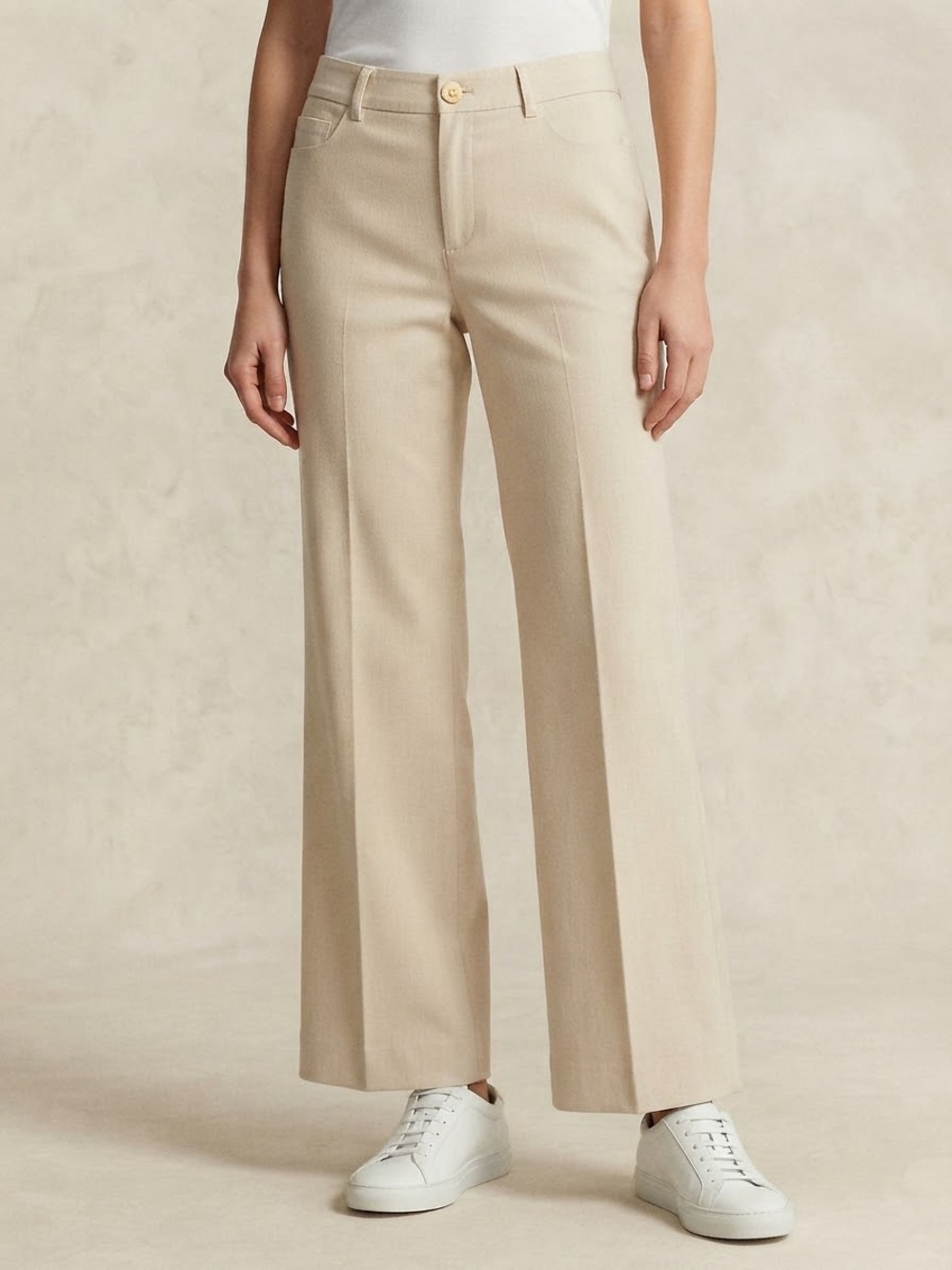 THEORY Tailored Wide-Leg Pants in Light Beige Classic Professional